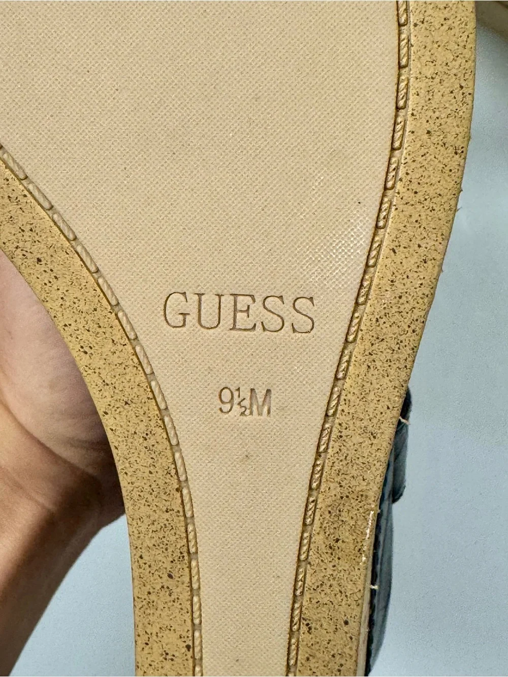 GUESS Black Croc Embossed Strappy Cork Platform Wedge Sandals 9.5M NWOT